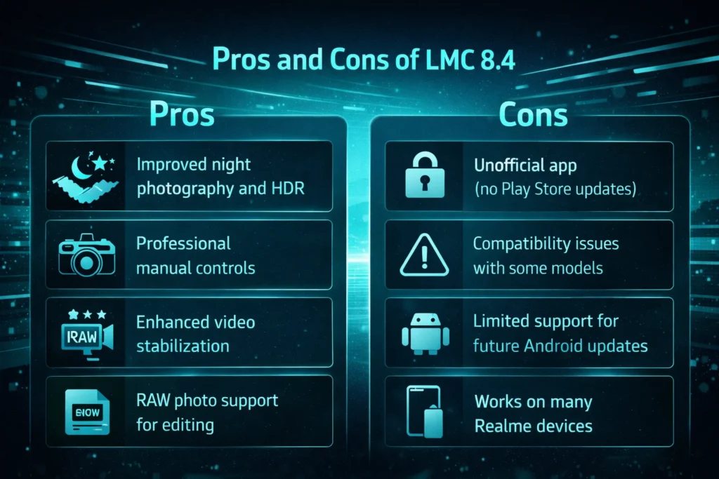 LMC 8.4 camera app pros and cons